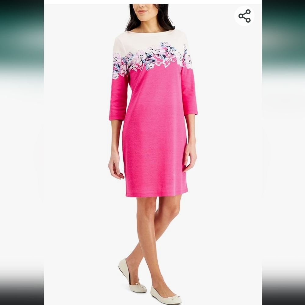 Karen Scott Women's Valerie Floral Boatneck Dress in Petite Medium Color Berry I